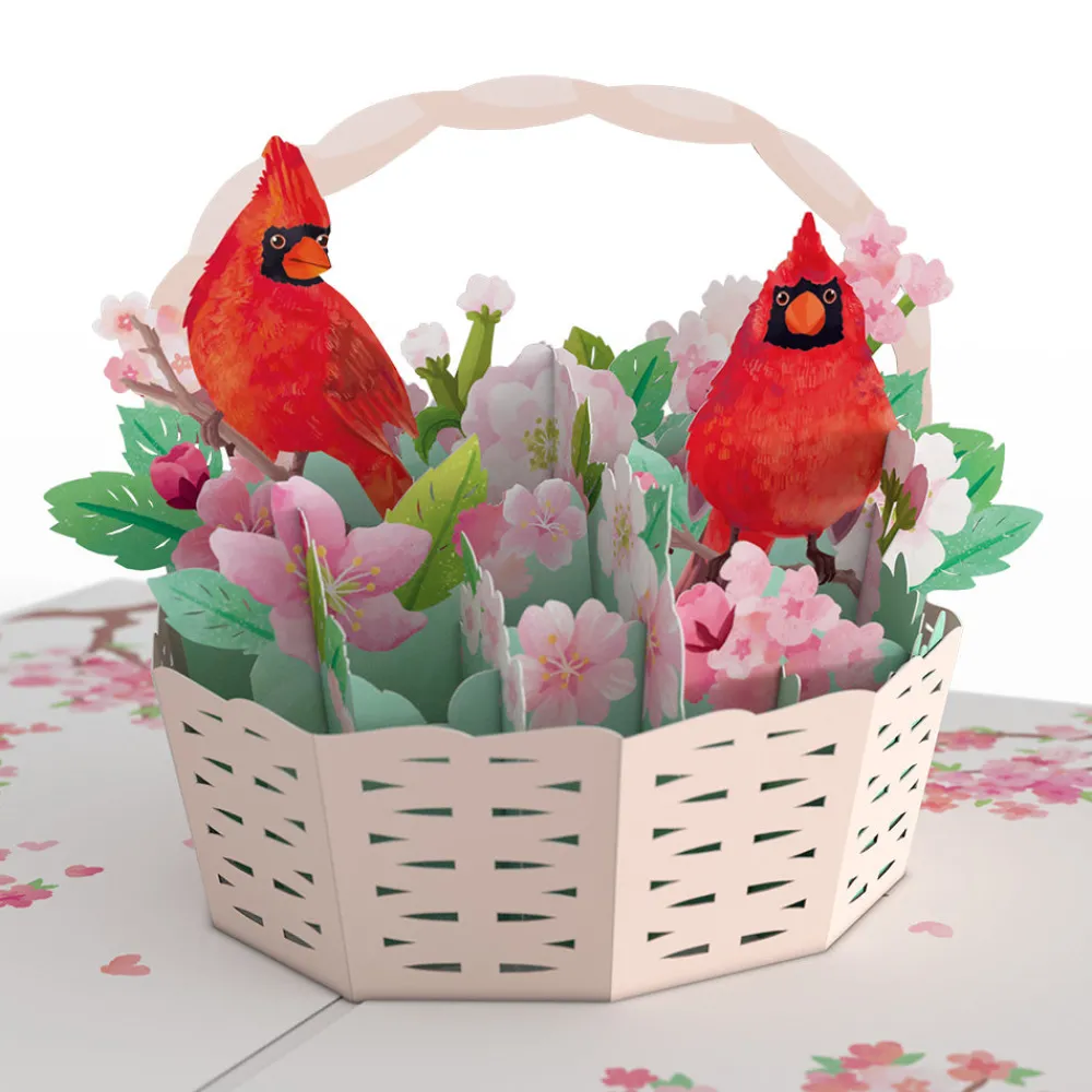 Lovepop Greeting Cards|Valentine'S Day 2/14|Valentine's Cherry Blossom Basket with Cardinals Pop-Up Card