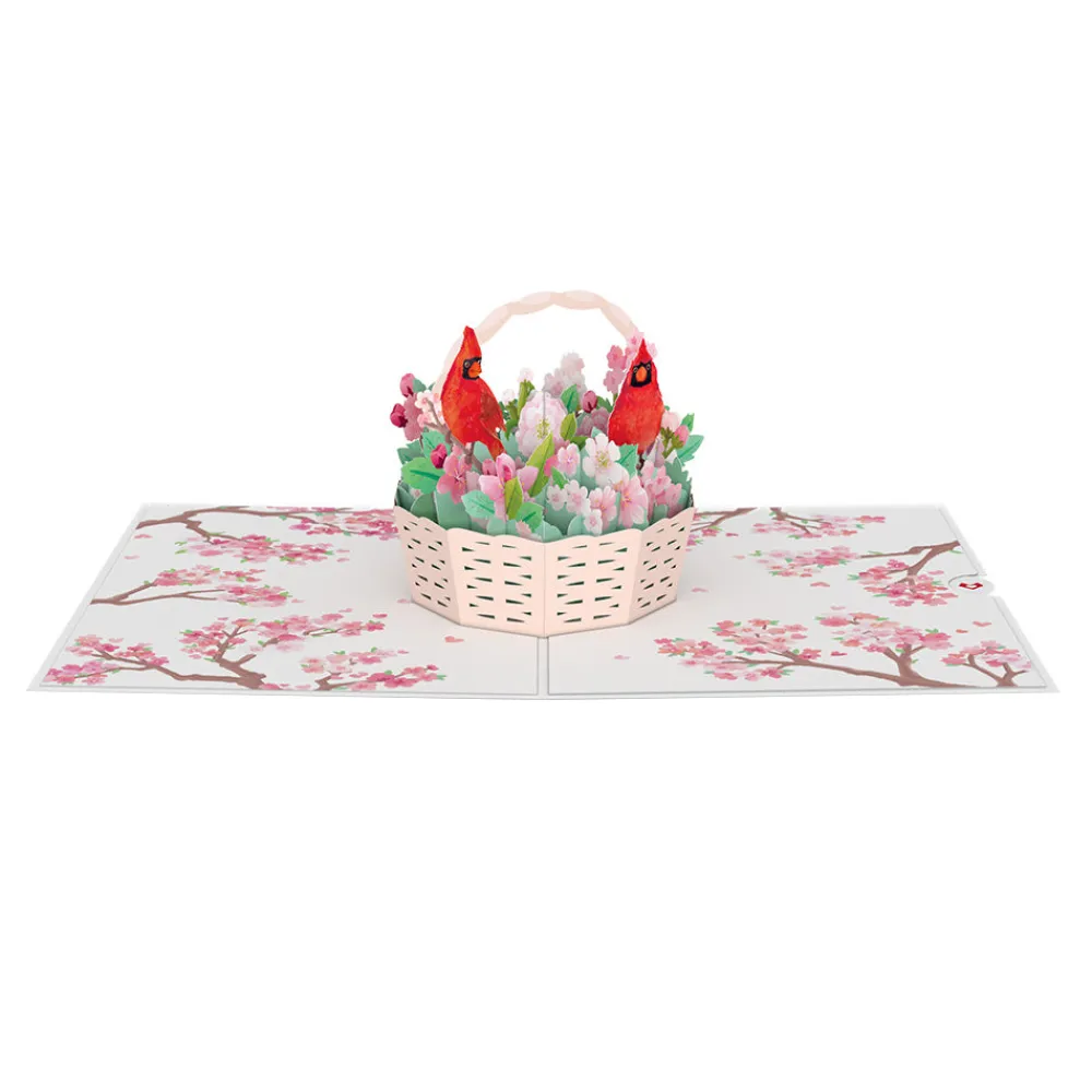 Lovepop Greeting Cards|Valentine'S Day 2/14|Valentine's Cherry Blossom Basket with Cardinals Pop-Up Card