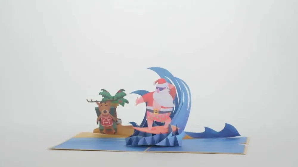 Lovepop Greeting Cards|Christmas 12/25|Warm Wishes Surfing Santa Pop-Up Card