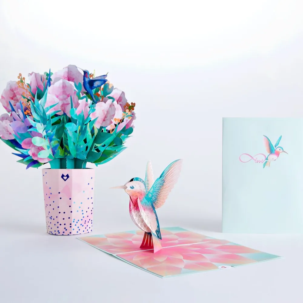 Lovepop Pop-Up Bouquets|Card & Gift Bundles|Watercolor Rose & Hummingbird Bundle